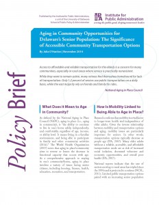 Image of front cover for Aging in Community Opportunities for Delaware’s Senior Population issue brief