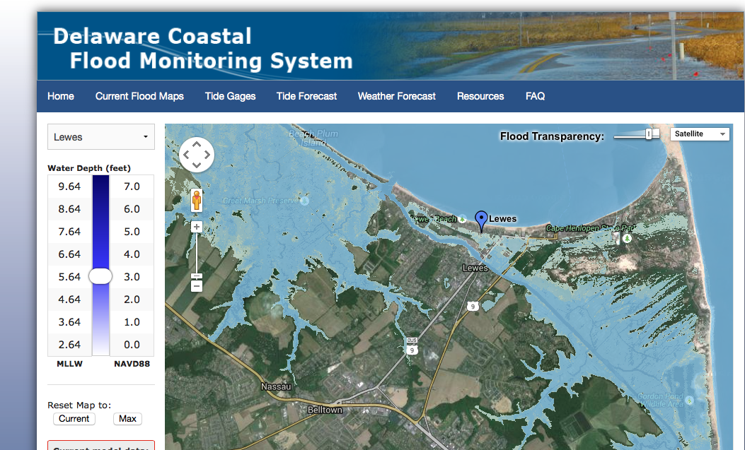 Image of Delaware Coastal Flood Monitoring System Map