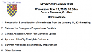 Image of Lewes Mitigation Planning Team agenda