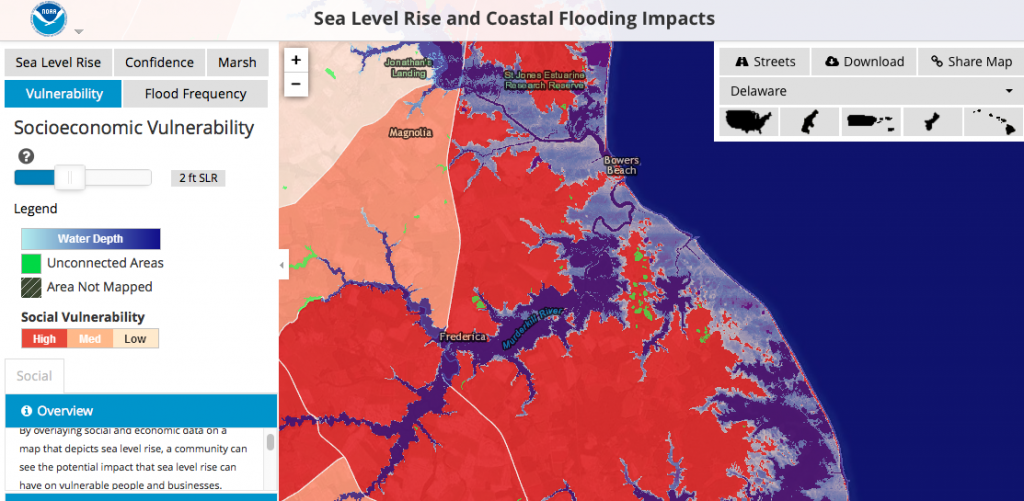 Image of NOAA SLR and Coastal Flooding Impacts Map