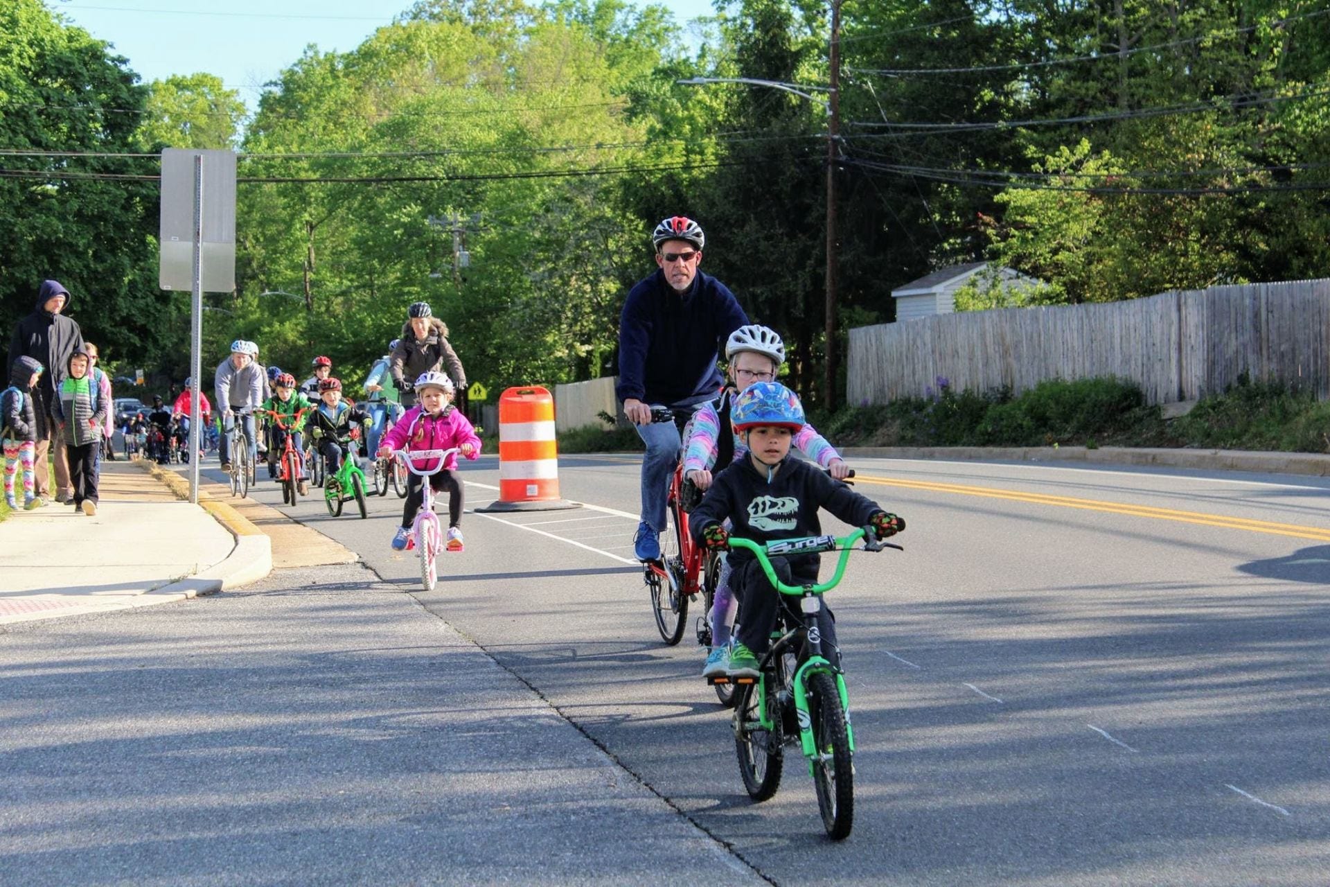 Image of Delaware children biking to school. 