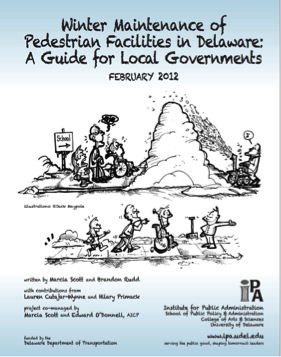 An image of an IPA publication titled Winter Maintenance of Pedestrian Facilities in Delaware: A Guide for Local Governments.