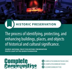 Historic Preservation: The process of indenifying, protecting, and enhancing buidings, places, and objects of historical and cultural significance.