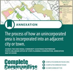 Annexation: The process of how an unincorporated area is incorporated into an adjacent city of town.