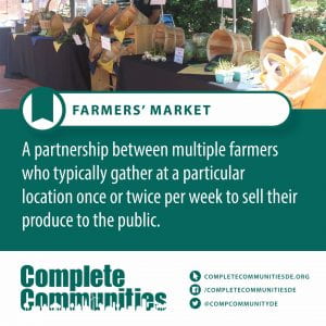 Farmers Market. A partnership between multiple farmers who typically gather at a particular location once or twice per week to sell their produce to the public.