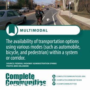 Multimodal. The availability of transportation options using various modes (such as automobile, bicycle, and pedestrian) within a system or corridor.