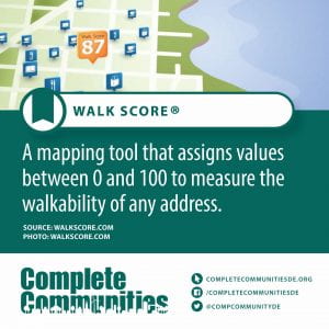 Walk Score. A mapping tool that assigns values between 0 and 100 to measure the walkability of any address.