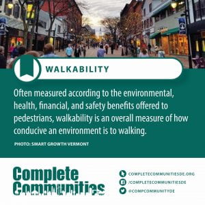 Walkability. Often measured according to the environmental, health, financial, and safety benefits offered to pedestrians, walkability is an overall measure of how conducive an environment is to walking.