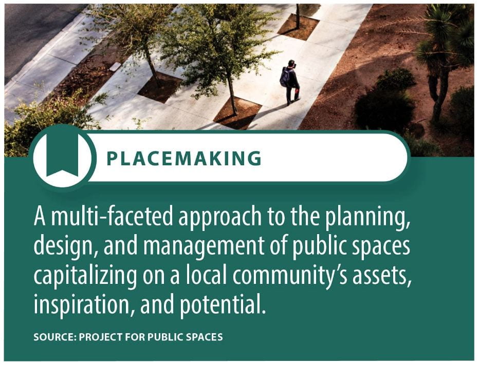 Placemaking is defined as a multi-faceted approach to the planning, design, and management of public spaces, capitalizing on a local community's assets, inspiration, and potential.